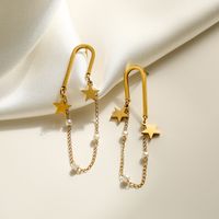 1 Paar Einfacher Stil Pendeln Pentagramm Überzug Künstliche Perle Titan Stahl 18 Karat Vergoldet Tropfenohrringe main image 2