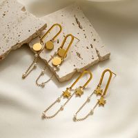 1 Paar Einfacher Stil Pendeln Pentagramm Überzug Künstliche Perle Titan Stahl 18 Karat Vergoldet Tropfenohrringe main image 4