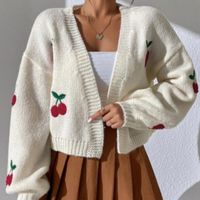 Women's Knitwear Long Sleeve Sweaters & Cardigans Jacquard Rib-knit Casual Cute Cherry main image 6