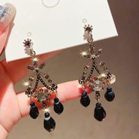 1 Pair Elegant Lady Korean Style Water Droplets Inlay Alloy Rhinestones Drop Earrings main image 1