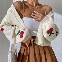Women's Knitwear Long Sleeve Sweaters & Cardigans Jacquard Rib-knit Casual Cute Cherry main image 5