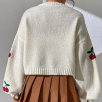 Women's Knitwear Long Sleeve Sweaters & Cardigans Jacquard Rib-knit Casual Cute Cherry main image 4
