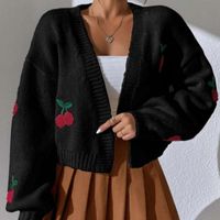 Women's Knitwear Long Sleeve Sweaters & Cardigans Jacquard Rib-knit Casual Cute Cherry main image 3