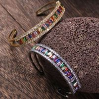 Simple Style Rectangle Copper Inlay Zircon Cuff Bracelets main image 1