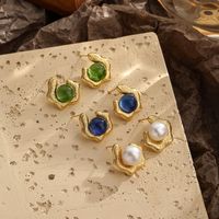 1 Pair Retro Commute Geometric Round Plating Inlay Copper Artificial Pearls Glass 18k Gold Plated Ear Studs main image 6