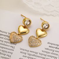 1 Pair Simple Style Classic Style Commute Heart Shape Plating Inlay Copper Zircon 18k Gold Plated Drop Earrings main image 3