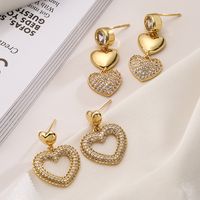 1 Pair Simple Style Classic Style Commute Heart Shape Plating Inlay Copper Zircon 18k Gold Plated Drop Earrings main image 1