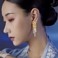 1 Pair Korean Style Leaves Inlay Alloy Pearl Drop Earrings main image 5