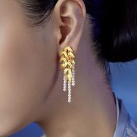 1 Pair Korean Style Leaves Inlay Alloy Pearl Drop Earrings main image 3
