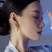 1 Pair Korean Style Leaves Inlay Alloy Pearl Drop Earrings main image 4