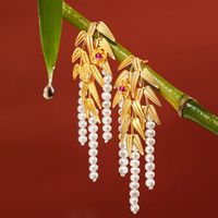 1 Pair Korean Style Leaves Inlay Alloy Pearl Drop Earrings main image 6