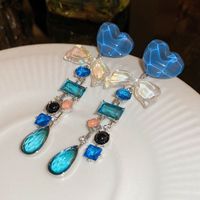 1 Pair Korean Style Heart Shape Inlay Beaded Crystal Drop Earrings main image 1