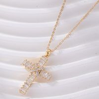 Wholesale Hip-Hop Luxurious Cool Style Cross 304 Stainless Steel Copper Inlay K Gold Plated Rhodium Plated Zircon Pendant Necklace main image 4