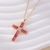 Wholesale Hip-Hop Luxurious Cool Style Cross 304 Stainless Steel Copper Inlay K Gold Plated Rhodium Plated Zircon Pendant Necklace main image 3