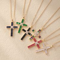 Wholesale Hip-Hop Luxurious Cool Style Cross 304 Stainless Steel Copper Inlay K Gold Plated Rhodium Plated Zircon Pendant Necklace main image 1
