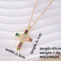 Wholesale Hip-Hop Luxurious Cool Style Cross 304 Stainless Steel Copper Inlay K Gold Plated Rhodium Plated Zircon Pendant Necklace sku image 2