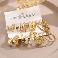 10 Pairs Elegant Retro Classic Style Round Water Droplets Twist Plating Inlay Artificial Pearl Alloy Artificial Gemstones Gold Plated Silver Plated Earrings main image 4