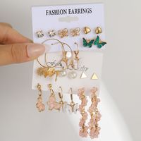 10 Pairs Elegant Retro Classic Style Round Water Droplets Twist Plating Inlay Artificial Pearl Alloy Artificial Gemstones Gold Plated Silver Plated Earrings sku image 4