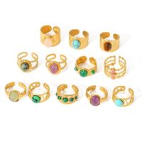 Stainless Steel 18K Gold Plated Basic Vintage Style Plating Inlay Round Natural Stone Open Rings main image 2