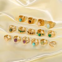Stainless Steel 18K Gold Plated Basic Vintage Style Plating Inlay Round Natural Stone Open Rings main image 4