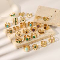 Stainless Steel 18K Gold Plated Basic Vintage Style Plating Inlay Round Natural Stone Open Rings main image 1
