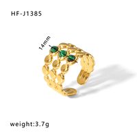 Stainless Steel 18K Gold Plated Basic Vintage Style Plating Inlay Round Natural Stone Open Rings sku image 1