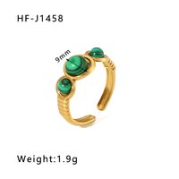 Stainless Steel 18K Gold Plated Basic Vintage Style Plating Inlay Round Natural Stone Open Rings sku image 4