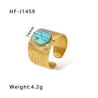Stainless Steel 18K Gold Plated Basic Vintage Style Plating Inlay Round Natural Stone Open Rings sku image 5