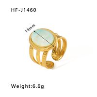 Stainless Steel 18K Gold Plated Basic Vintage Style Plating Inlay Round Natural Stone Open Rings sku image 16