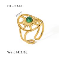 Stainless Steel 18K Gold Plated Basic Vintage Style Plating Inlay Round Natural Stone Open Rings sku image 6