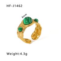 Stainless Steel 18K Gold Plated Basic Vintage Style Plating Inlay Round Natural Stone Open Rings sku image 7