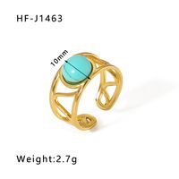 Stainless Steel 18K Gold Plated Basic Vintage Style Plating Inlay Round Natural Stone Open Rings sku image 8