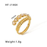 Stainless Steel 18K Gold Plated Basic Vintage Style Plating Inlay Round Natural Stone Open Rings sku image 17