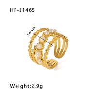 Stainless Steel 18K Gold Plated Basic Vintage Style Plating Inlay Round Natural Stone Open Rings sku image 18