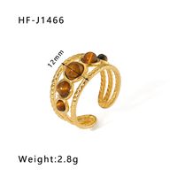Stainless Steel 18K Gold Plated Basic Vintage Style Plating Inlay Round Natural Stone Open Rings sku image 19