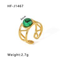 Stainless Steel 18K Gold Plated Basic Vintage Style Plating Inlay Round Natural Stone Open Rings sku image 9