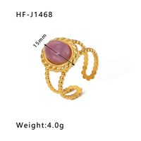 Stainless Steel 18K Gold Plated Basic Vintage Style Plating Inlay Round Natural Stone Open Rings sku image 20