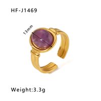 Stainless Steel 18K Gold Plated Basic Vintage Style Plating Inlay Round Natural Stone Open Rings sku image 10