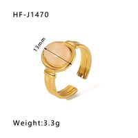 Stainless Steel 18K Gold Plated Basic Vintage Style Plating Inlay Round Natural Stone Open Rings sku image 11