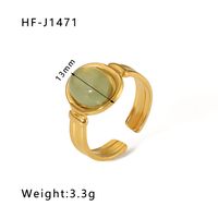 Stainless Steel 18K Gold Plated Basic Vintage Style Plating Inlay Round Natural Stone Open Rings sku image 12