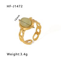Stainless Steel 18K Gold Plated Basic Vintage Style Plating Inlay Round Natural Stone Open Rings sku image 21
