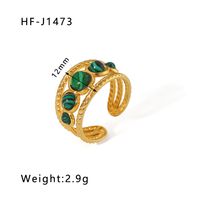 Stainless Steel 18K Gold Plated Basic Vintage Style Plating Inlay Round Natural Stone Open Rings sku image 22