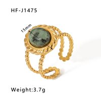 Stainless Steel 18K Gold Plated Basic Vintage Style Plating Inlay Round Natural Stone Open Rings sku image 14