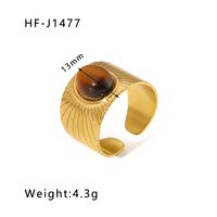 Stainless Steel 18K Gold Plated Basic Vintage Style Plating Inlay Round Natural Stone Open Rings sku image 15