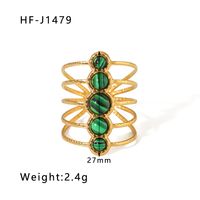 Stainless Steel 18K Gold Plated Basic Vintage Style Plating Inlay Round Natural Stone Open Rings sku image 24
