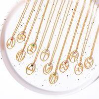 201 Stainless Steel 304 Stainless Steel Glass Gold Plated Retro Inlay Constellation Zircon Pendant Necklace main image 3