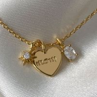 Acero Titanio Chapados en oro de 18k Estilo Simple Carta Forma De Corazón Embutido Circón Collar Colgante main image 3