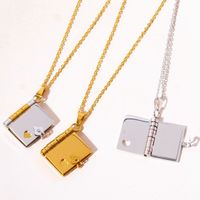 201 Stainless Steel 304 Stainless Steel Titanium Steel Gold Plated Simple Style Plating Book Heart Shape Rectangle Pendant Necklace main image 1