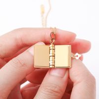 201 Stainless Steel 304 Stainless Steel Titanium Steel Gold Plated Simple Style Plating Book Heart Shape Rectangle Pendant Necklace main image 4