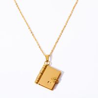 201 Stainless Steel 304 Stainless Steel Titanium Steel Gold Plated Simple Style Plating Book Heart Shape Rectangle Pendant Necklace sku image 4